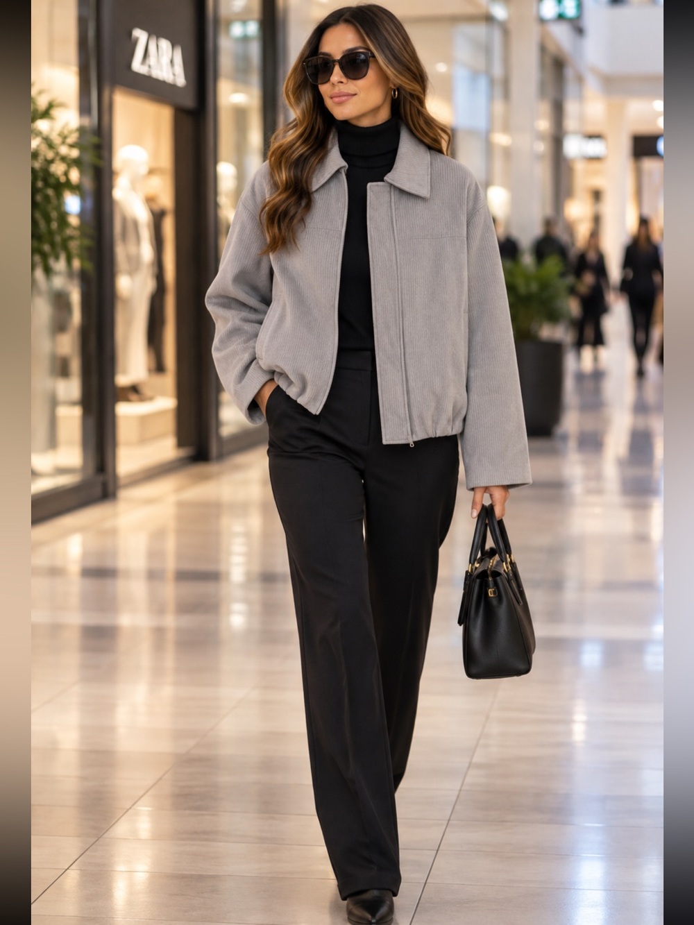 H&M VIRAL Grey Striped Ribbed Bomber Jacket Great for Fall. Aritzia Look Jacket.